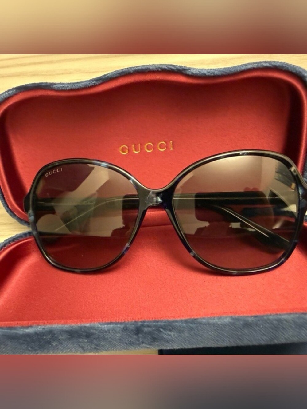 Gucci Women's Black/Blue Round Gradient Lens Sunglasses